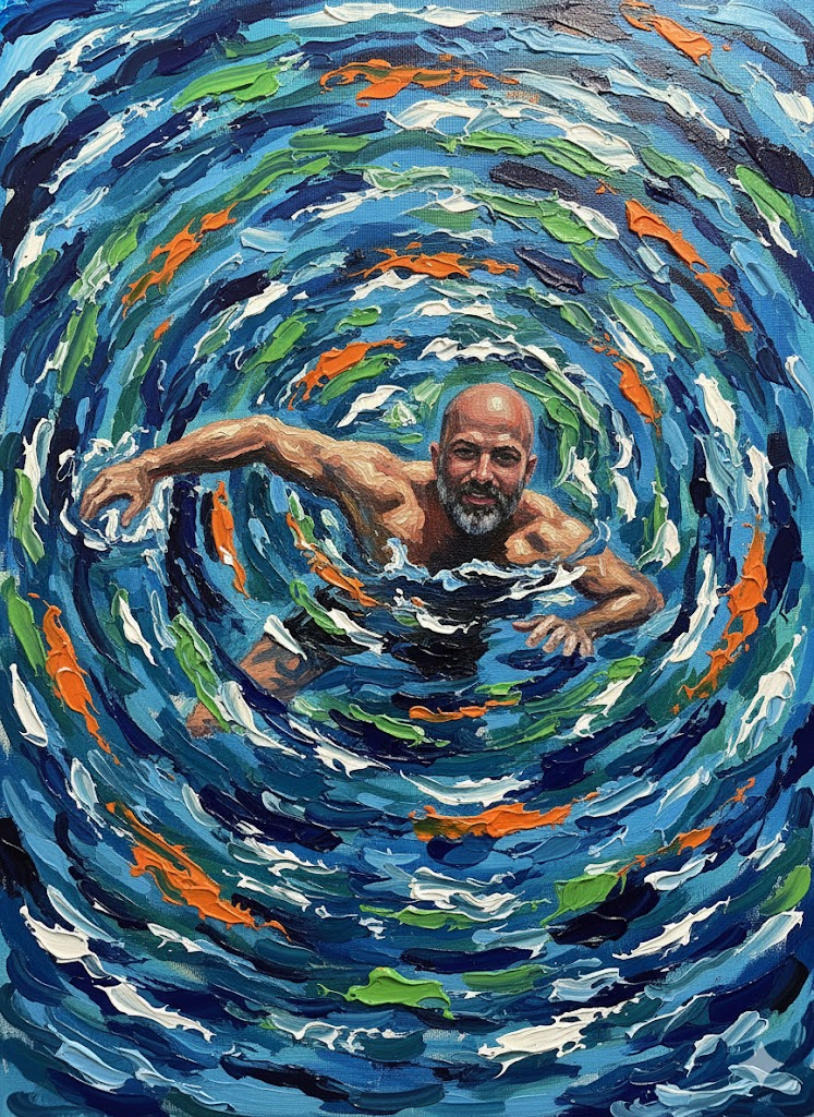 A vivid pool reflecting light